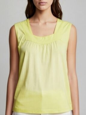 Philosophy Yellow Green Square Neck Pleated Tank Top Womens Size Petite Small